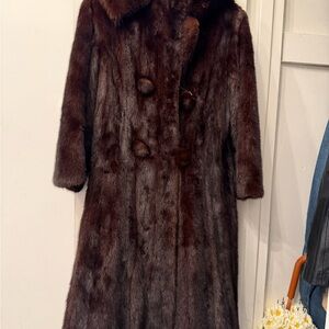Vintage Brown Fur Coat with Scarf custom matching lining and oversized buttons
